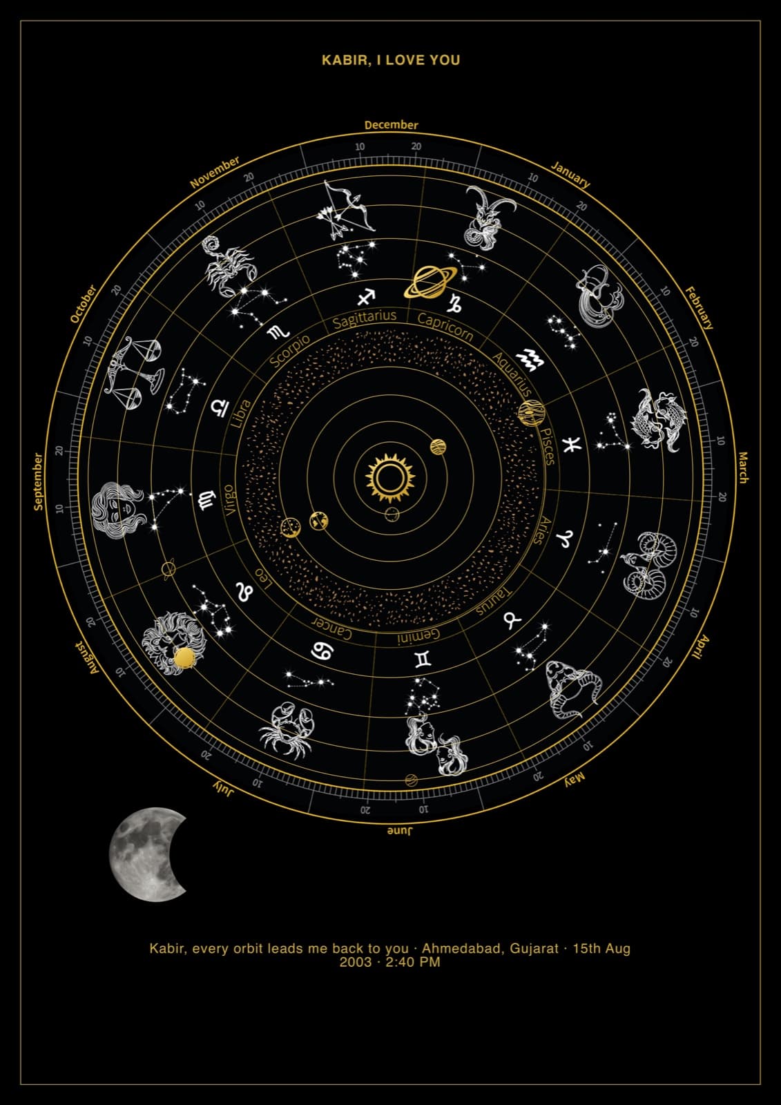 I Love You personalised planetary poster